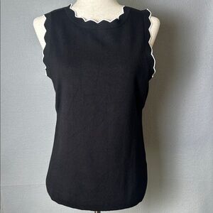 Cable & Gauge Scalloped Sleeveless Top Classic Minimalist quiet luxury Sz L